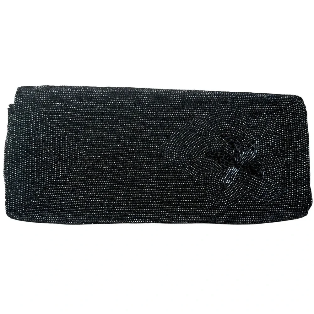 Vintage 50s/60s SchildKraut Japan Black Beaded Evening‎ Clutch Floral Bugle